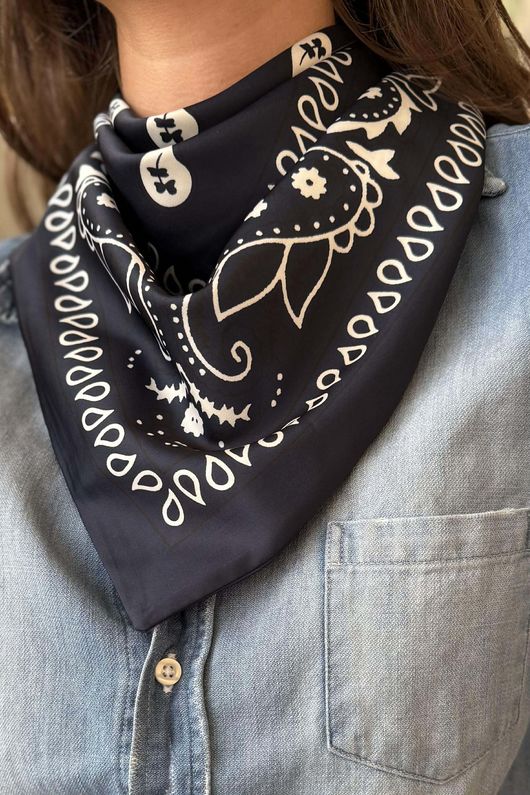 Western Bandana Triangle Silk Neckerchief Navy